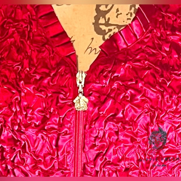 Vintage Joseph Ribkoff  Lipstick Red Crinkle Top/ Jacket  W Full Zip US 8 - Picture 6 of 7